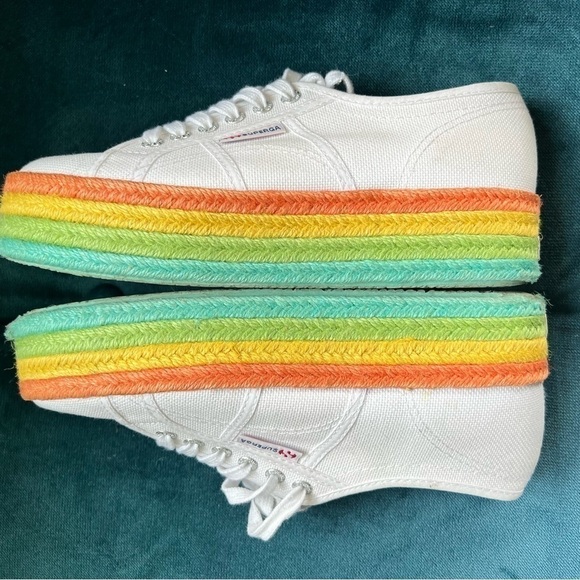 SUPERGA RAINBOW PLATFORM ESPADRILLE FLATFORM LACE UP SNEAKERS SIZE 8.5 - Picture 6 of 12